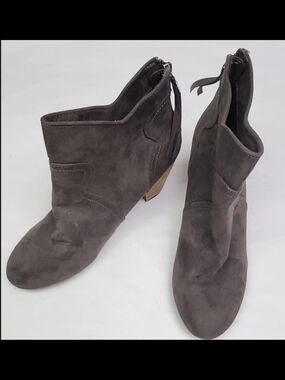 Report Charcoal Suede Ankle Booties with Back Zip